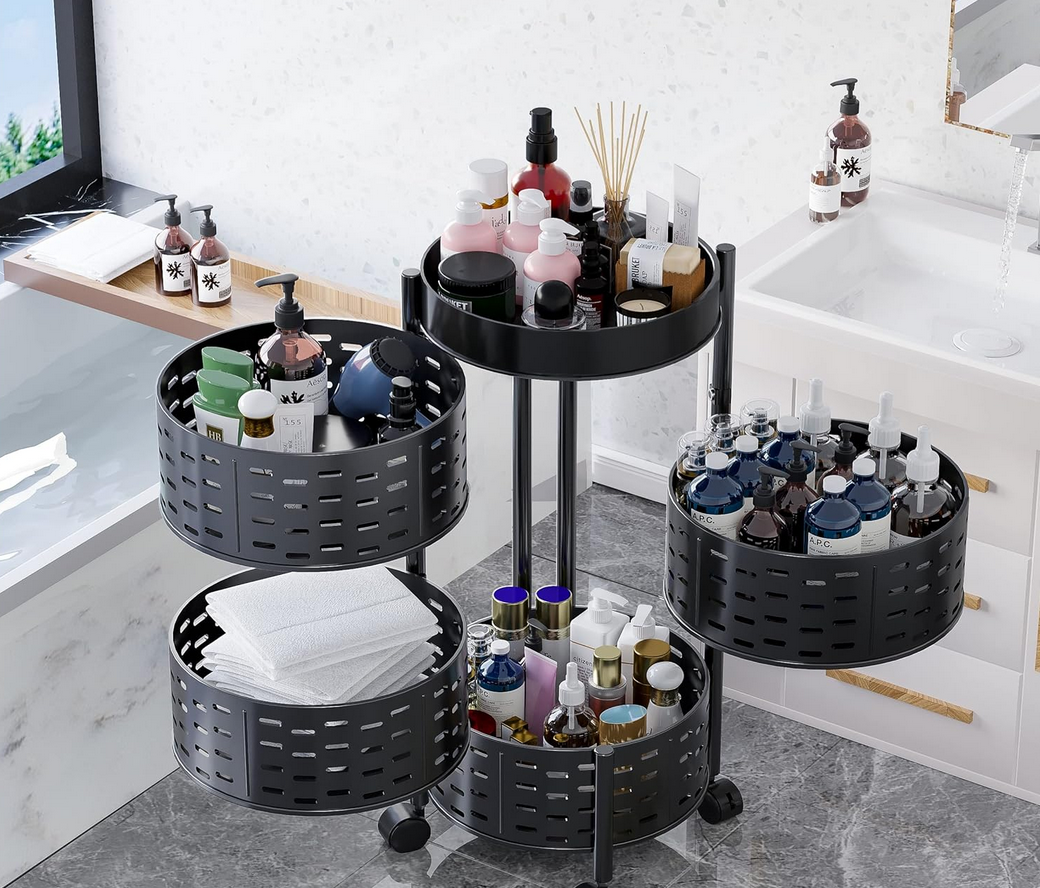 5-Tier Rotating Organizer with Round Baskets | Black