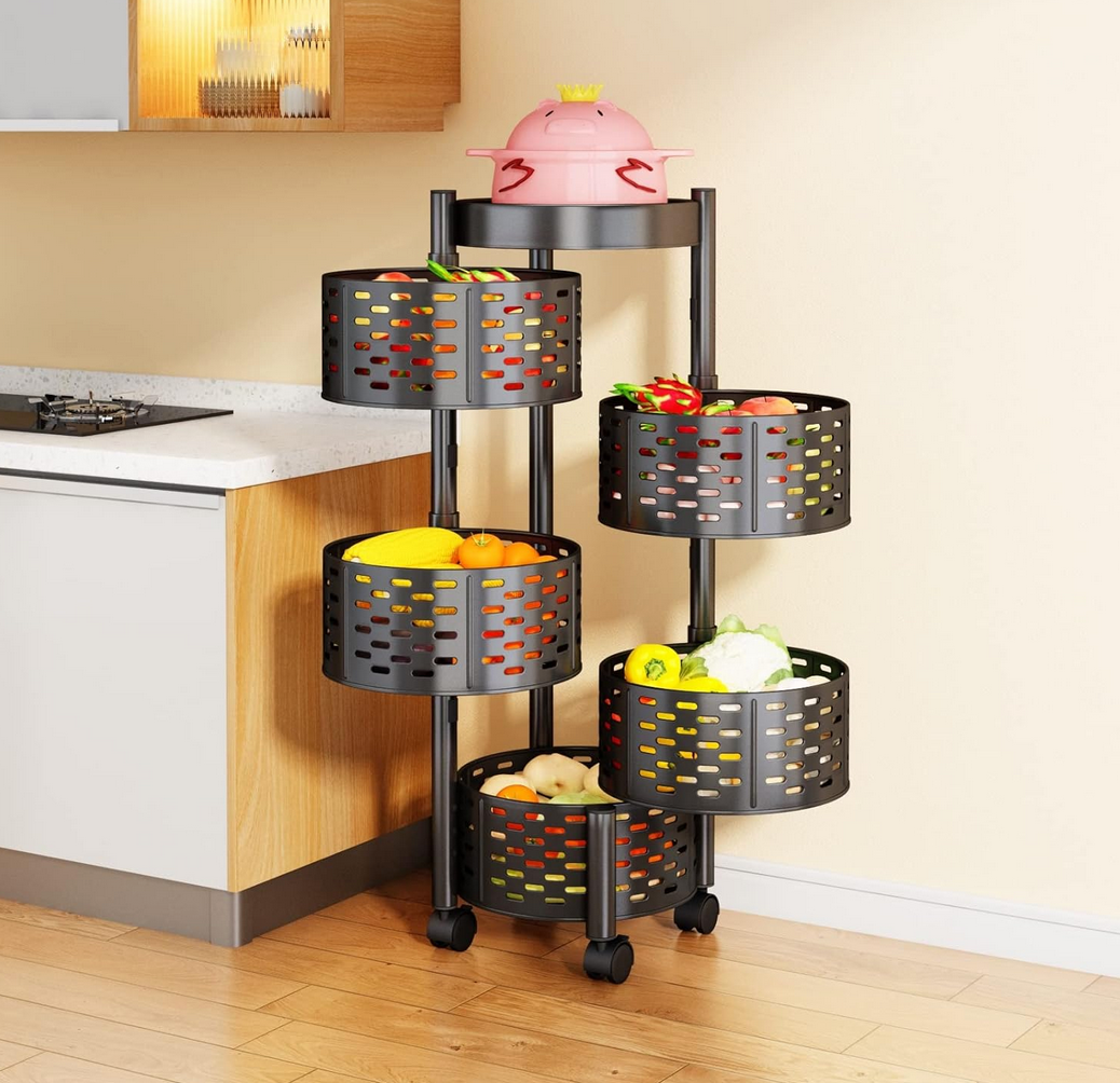 5-Tier Rotating Organizer with Round Baskets | Black