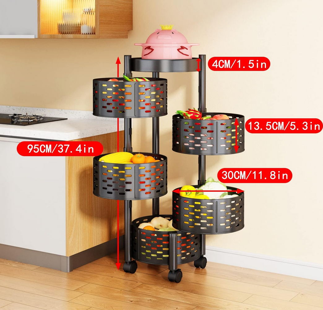 5-Tier Rotating Organizer with Round Baskets | Black