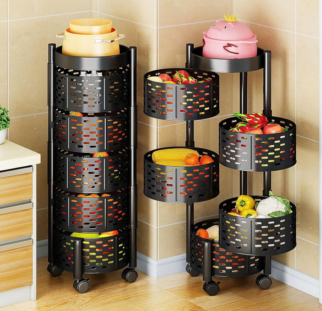 5-Tier Rotating Organizer with Round Baskets | Black