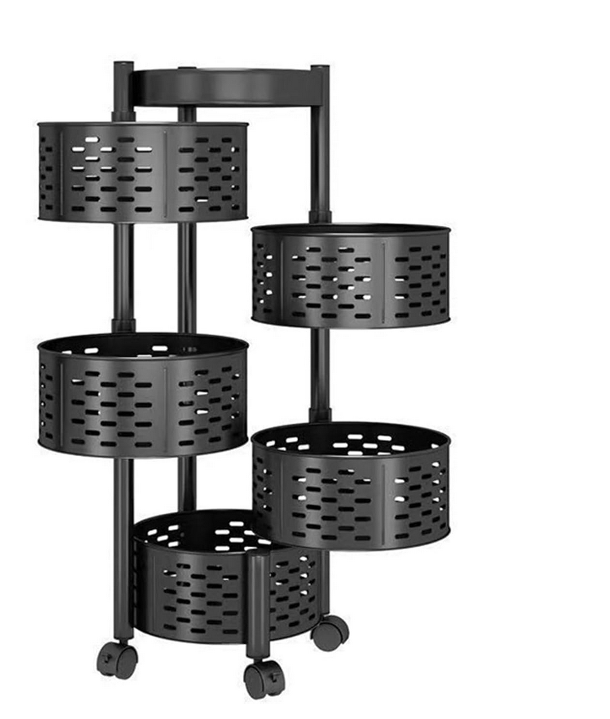 5-Tier Rotating Organizer with Round Baskets | Black