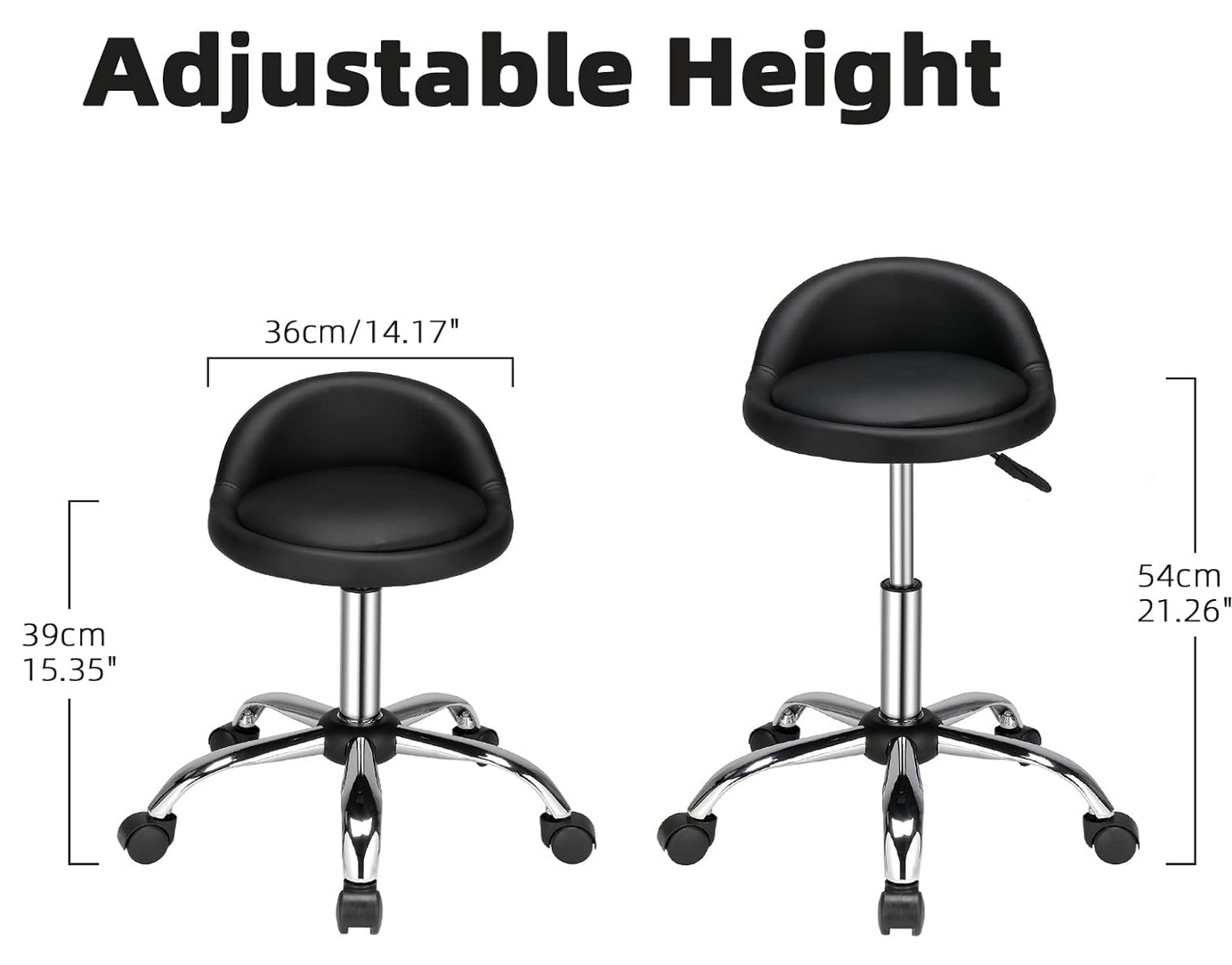 Tabouret réglable hydraulique sur roulettes avec dossier | Rond | Orange