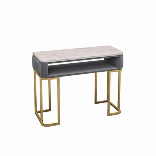 Modern Luxury Manicure Table with Marble Top and Gold Legs | Grey