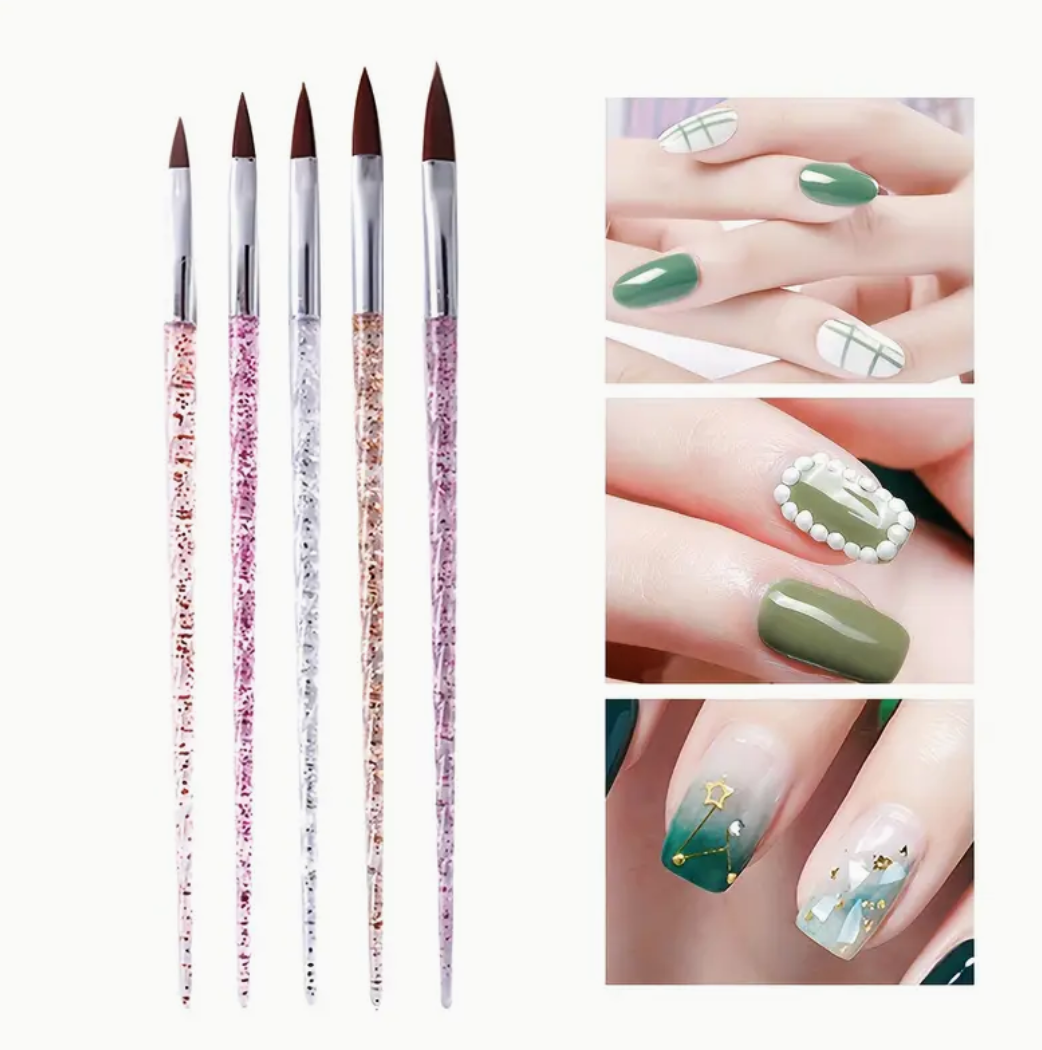 Set of 5 Nail Art Brushes | Crystal Handle