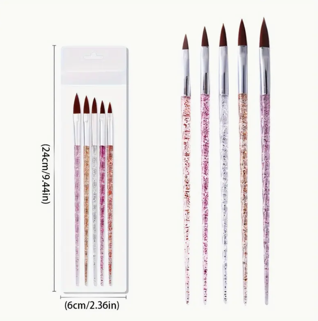 Set of 5 Nail Art Brushes | Crystal Handle