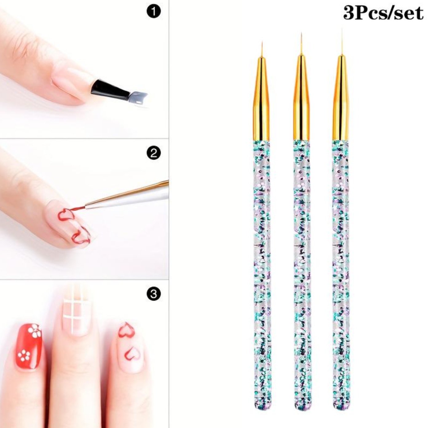 Nail Art Liner Brush Set | 3 Pieces | Color A, B, C