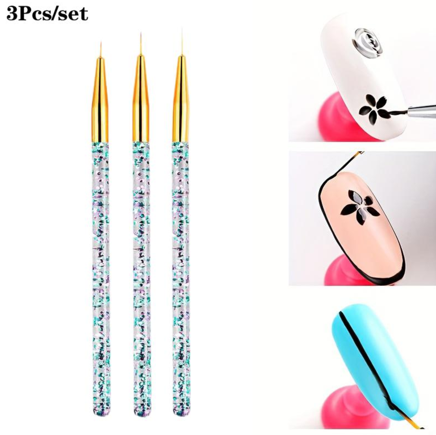 Nail Art Liner Brush Set | 3 Pieces | Color A, B, C