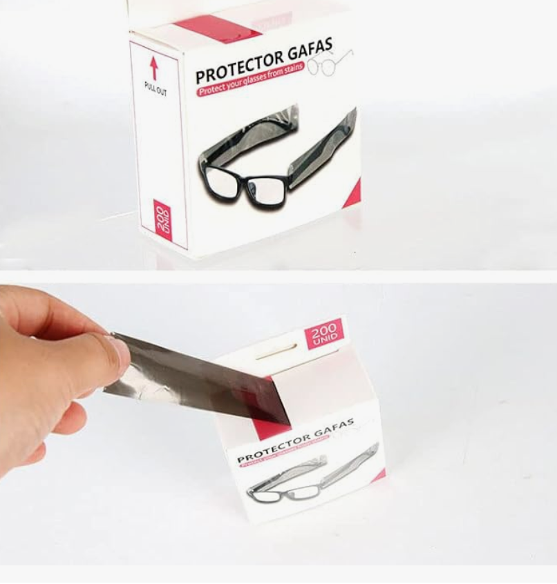 Film Protecteur pour Lunettes | Bouclier Anti-Taches pour Lunettes | 200 Unités