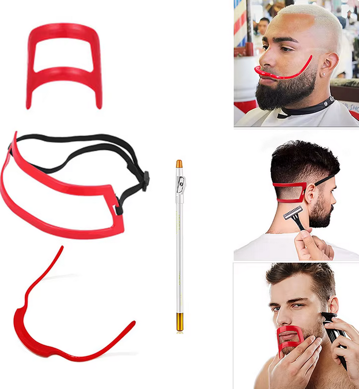 Kit de Mise en Forme de Barbe avec Sangle Ajustable et Crayon de Traçage