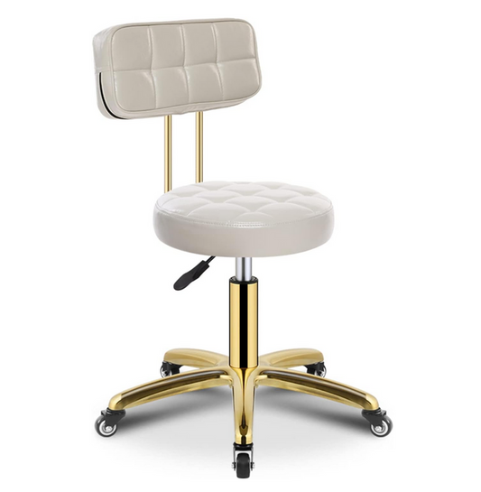 Beauty Salon Hydraulic Swivel Stool with Backrest | White and Gold