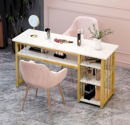 Elegant Wooden & Gold Manicure Table (Only the Table) | 3 sizes