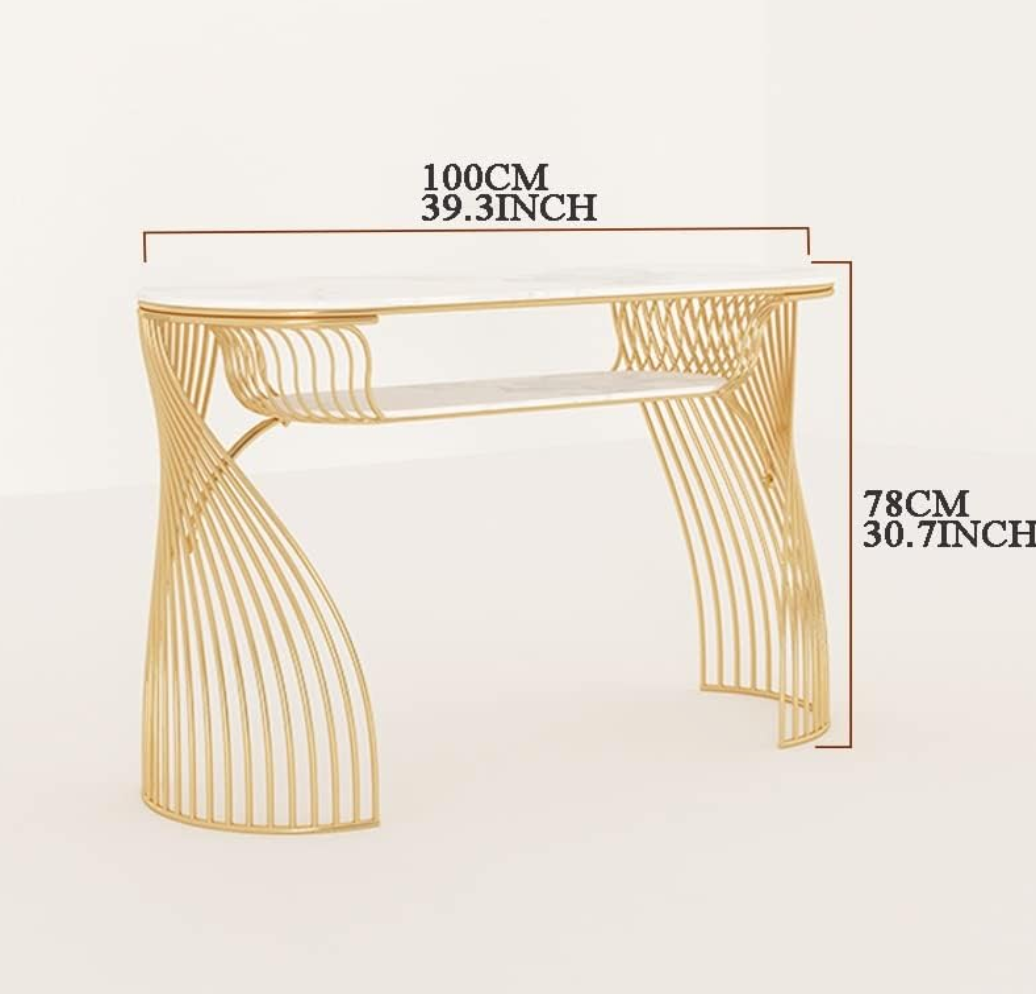 Luxury Marble and Gold Metal Manicure Table | 3 sizes