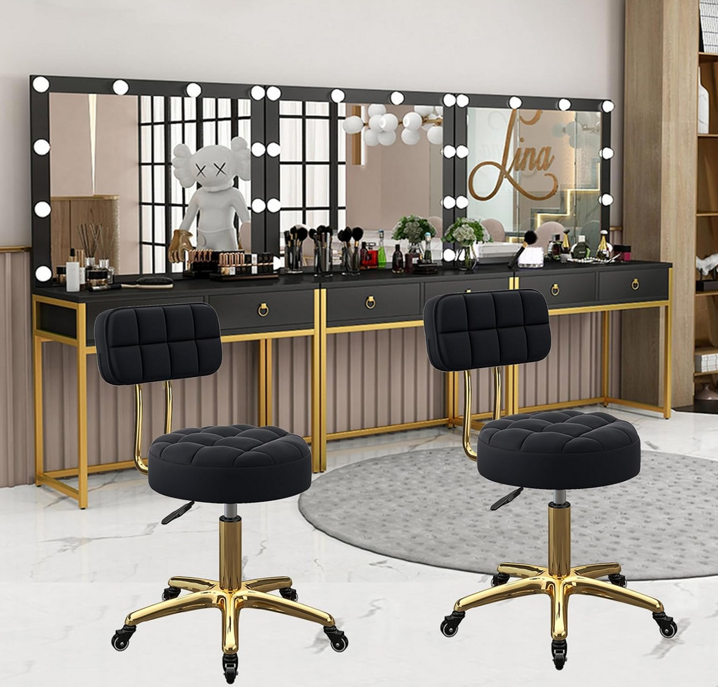 Beauty Salon Hydraulic Swivel Stool with Backrest | Black and Gold