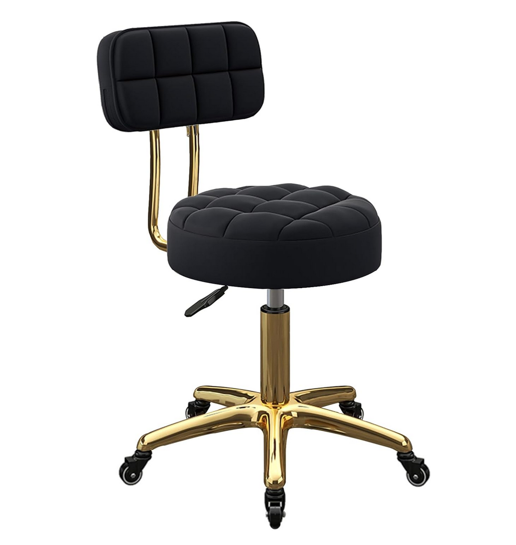 Beauty Salon Hydraulic Swivel Stool with Backrest | Black and Gold