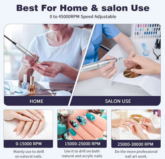 Portable and Rechargeable Nail drill Machin | Black & White | 45k RPM