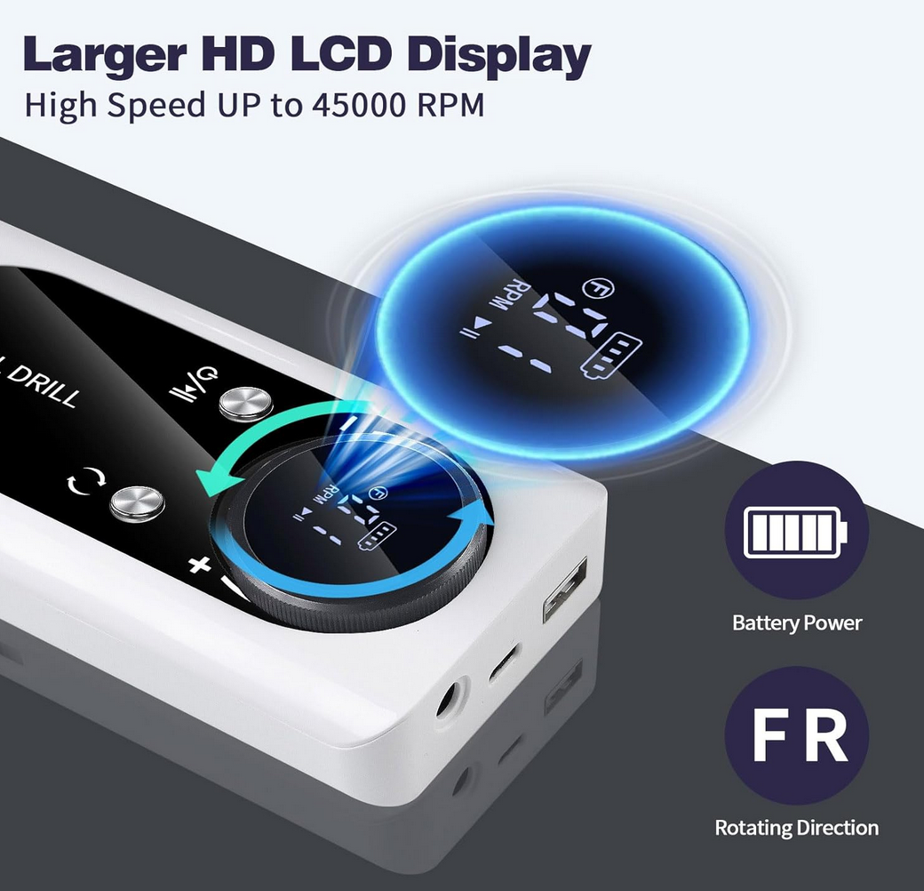 Portable and Rechargeable Nail drill Machin | Black & White | 45k RPM