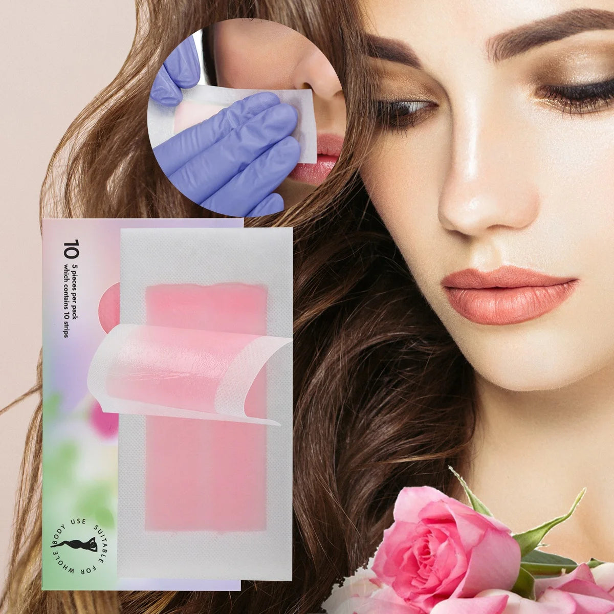 Ready-to-Use Wax Strips | Small Size Pink | Sensitive Skin | Rose Scent | 10 Strips