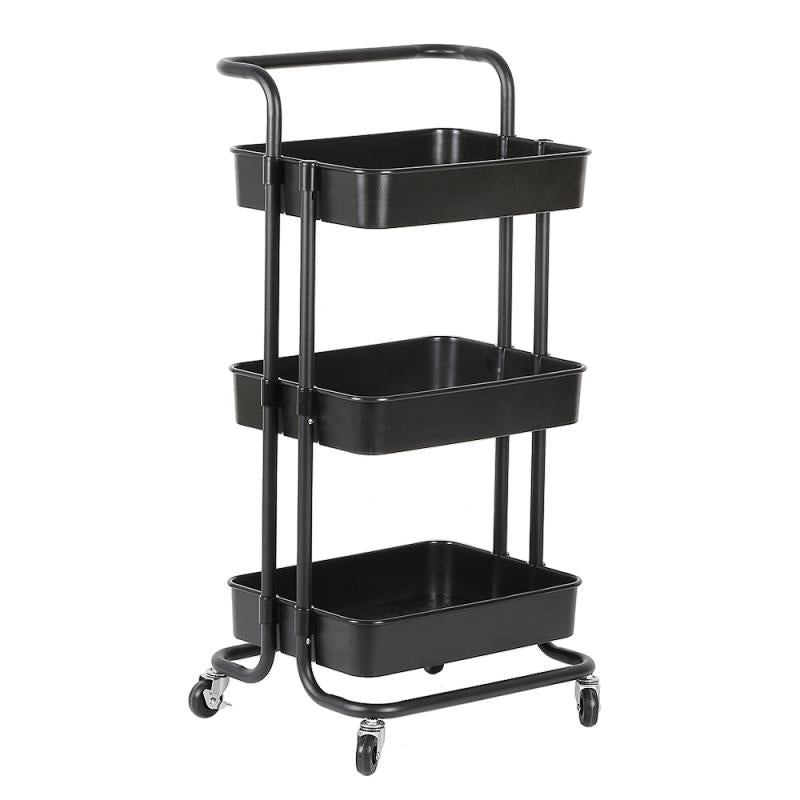 3-Tier Metal Storage Organizer Rolling Cart with handle - Black