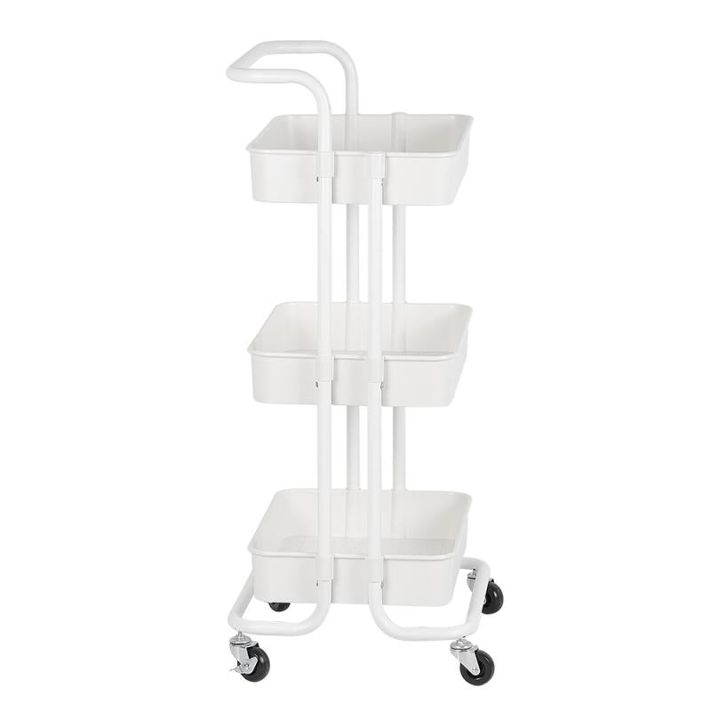 3-Tier Metal Storage Organizer Rolling Cart with handle - White
