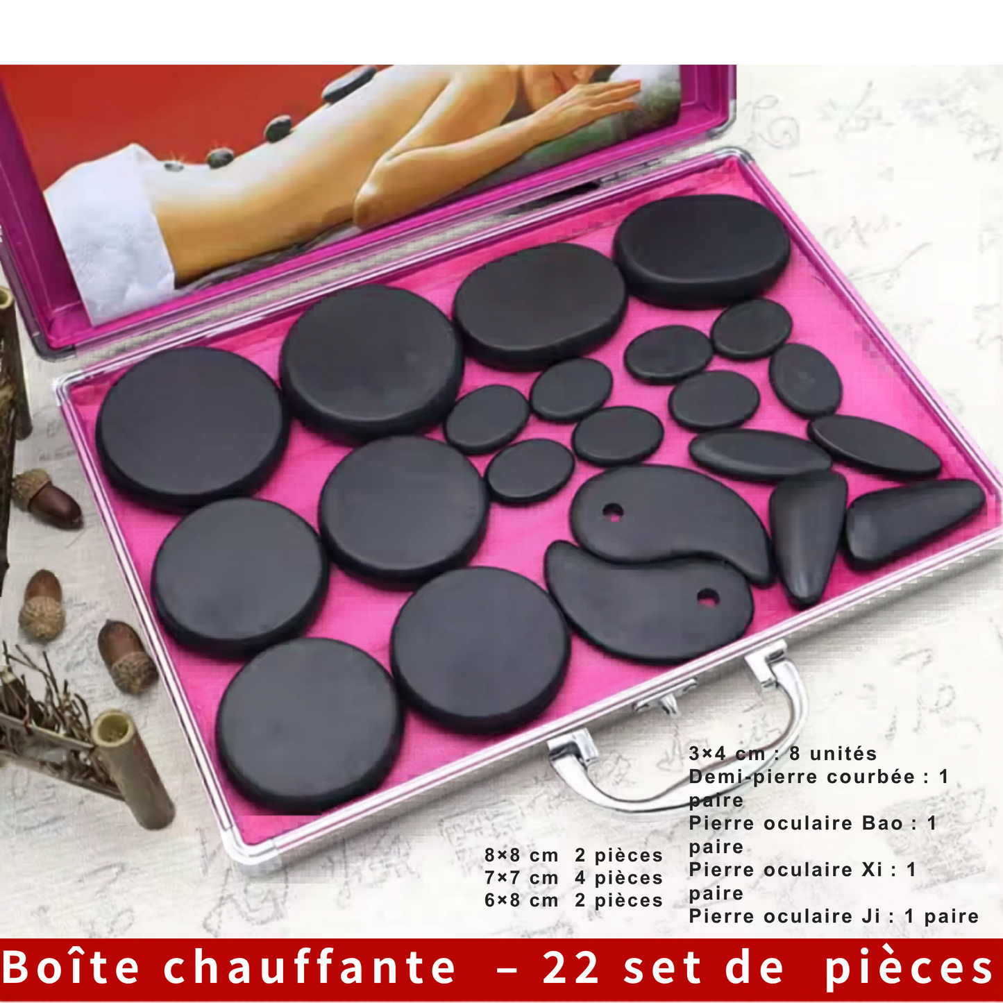 Stone Warmer for Massage (22 pcs) & Stone Heater in Aluminum Case