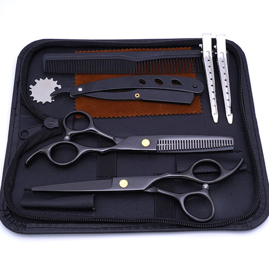 Kit Professionnel de Coupe et Coiffure | Noir | Ciseaux, Peigne, Rasoir et Pinces