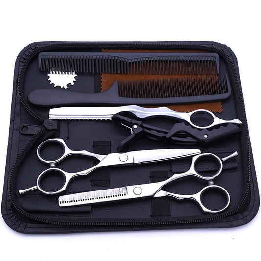 Kit Professionnel de Coupe et Coiffure | Argent | Ciseaux, Ciseaux Effileurs, Rasoir, Ensemble de Peignes, Pinces et Chiffon de Nettoyage