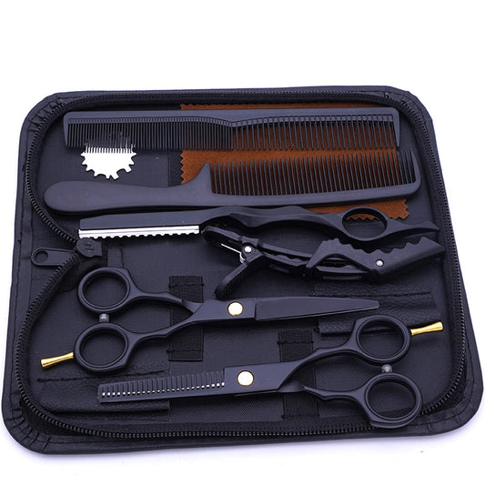 Kit Professionnel de Coupe et Coiffure | Noire | Ciseaux, Ciseaux Effileurs, Rasoir, Ensemble de Peignes, Pinces et Chiffon de Nettoyage