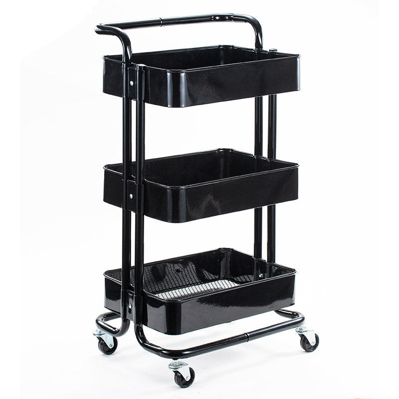 3-Tier Metal Storage Organizer Rolling Cart with handle | Black