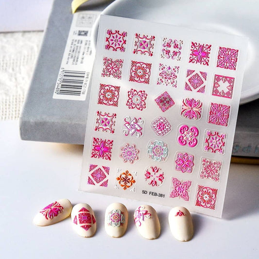 Nail Art Sticker 5D | Carreau Baroque | Rose Fuchsia | FEB-381