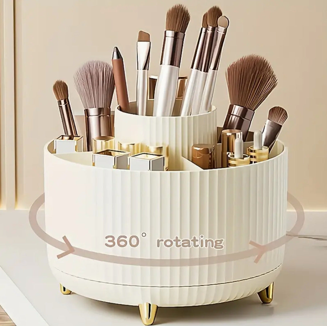 Luxury Rotating Makeup Organizer | White & Gold Edition