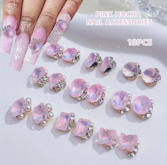 Nail Art Jewelry | Pink Mocha Crystal Iridescent Gems Set