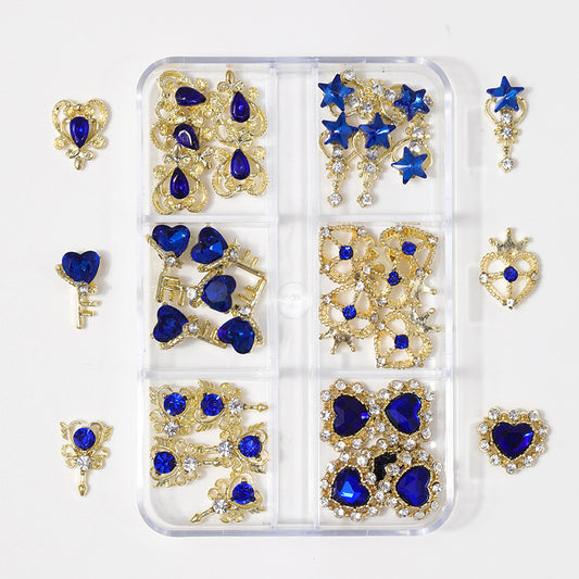 Nail Art Jewelry | Set Blue Royal – Charms 3D Or & Cristal