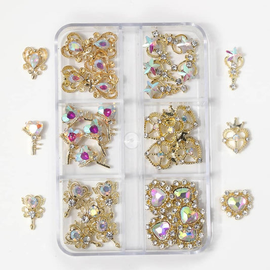 3D Nail Art Jewelry | Aurora AB Set – Gold & Iridescent Crystal 3D Charms