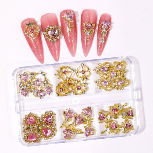 3D Nail Art Jewelry | Pink Princess Set – Gold & Rose Crystal 3D Charms