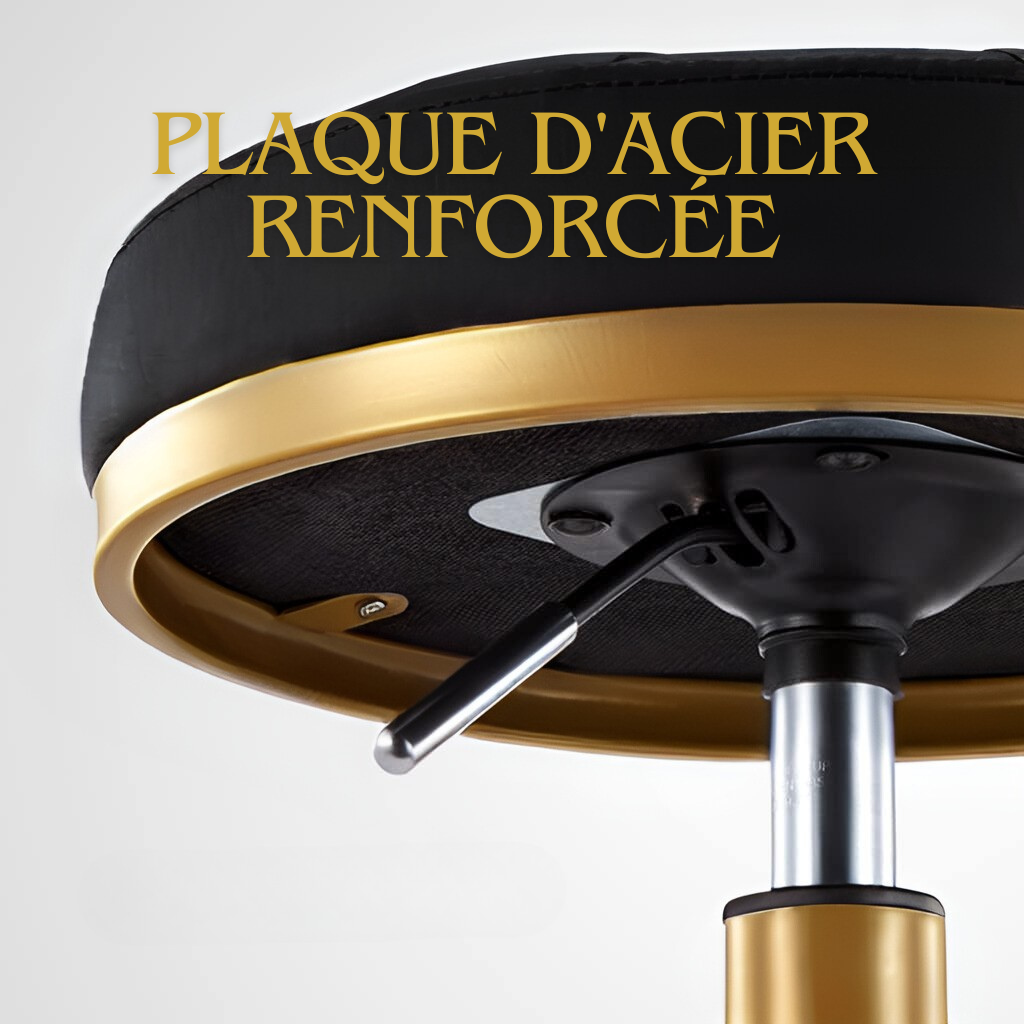 Tabouret hydraulique réglable sur roulettes avec repose-pieds | Rond | Noir & Or