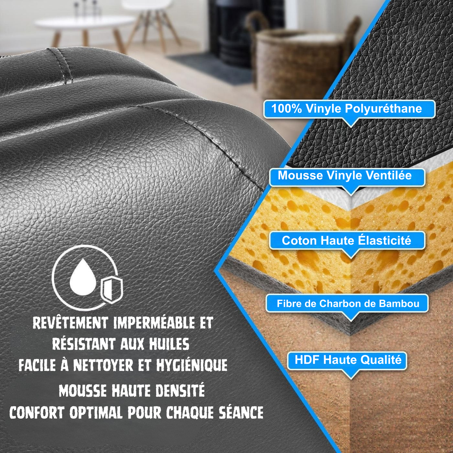 Portable Massage Spa Bed 185×60x65 cm | Black | 2-Fold | Wooden Frame | Adjustable Height  | Headrest & Armrest