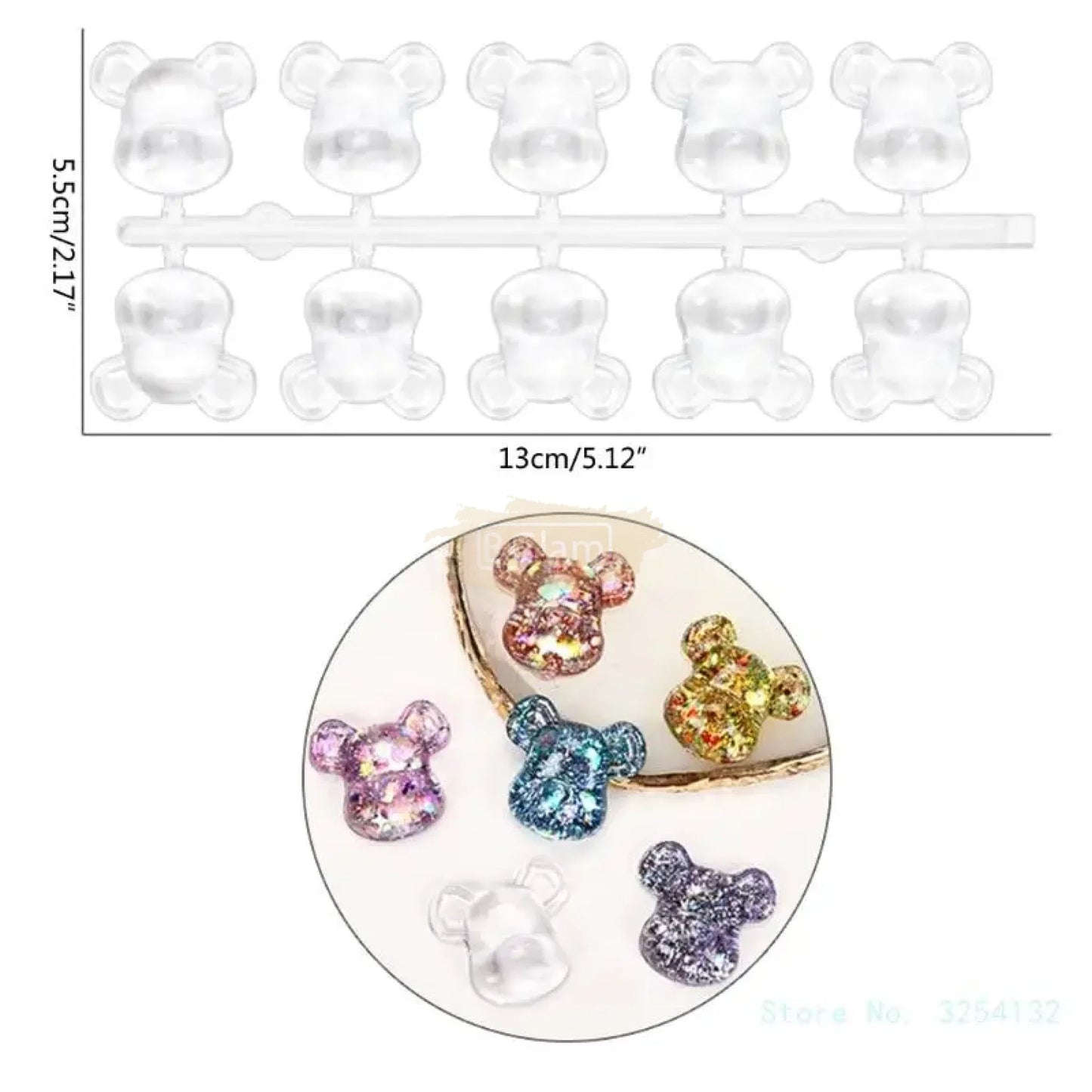 Bear Head Shaped Nail Swatch Clear 40 pcs