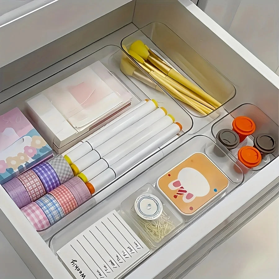Set d'Organisateurs de Tiroir Transparent | 4 Tailles (S+M+L+XL) | Rangement Maquillage & Maison