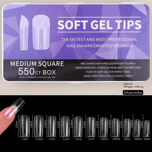 Soft Gel Tips | Full Cover | Medium Square 550 Tips Purple Box