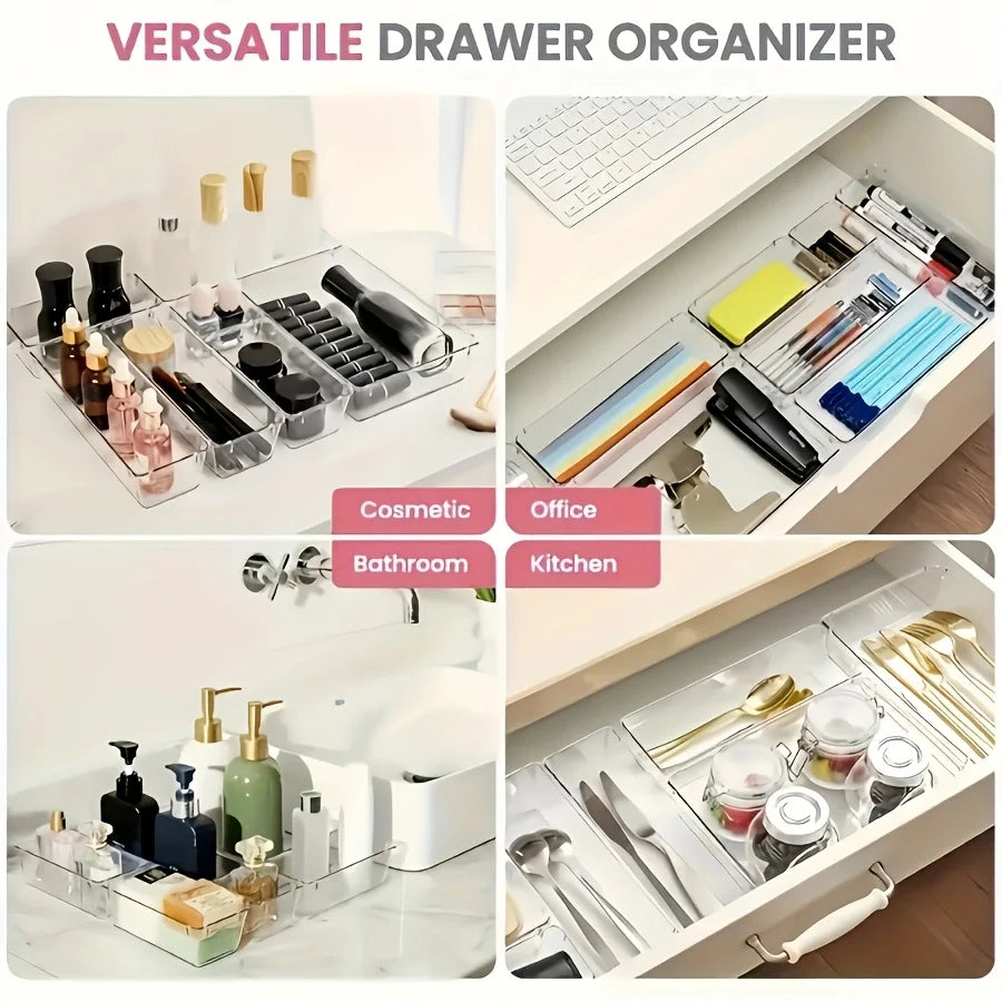 Set d'Organisateurs de Tiroir Transparent | 4 Tailles (S+M+L+XL) | Rangement Maquillage & Maison