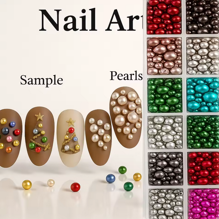 Set de Perles Métalliques Nail Art | 12 Couleurs & Tailles Mixtes