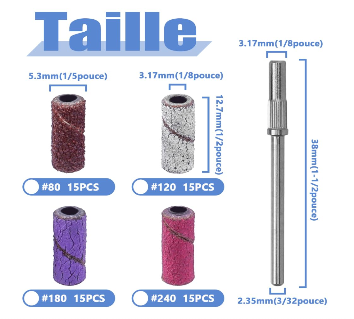 Nail Drill Sanding Bands Kit | 60 PCS + Mandrel
