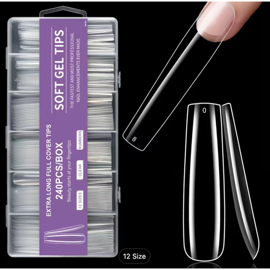 Soft Gel Tips | Full Cover | XXXL Square (240pcs) Purple Box