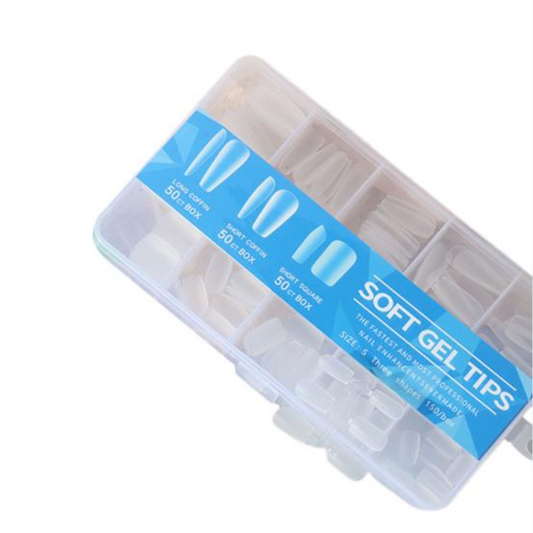 Full Cover Soft Gel Tips Clear | Mixed Style |  Size S Blue Box | 150 Tips