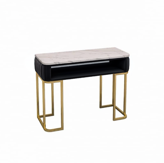 Modern Luxury Manicure Table with Marble Top and Gold Legs | Black