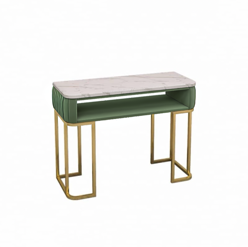 Modern Luxury Manicure Table with Marble Top and Gold Legs | Green