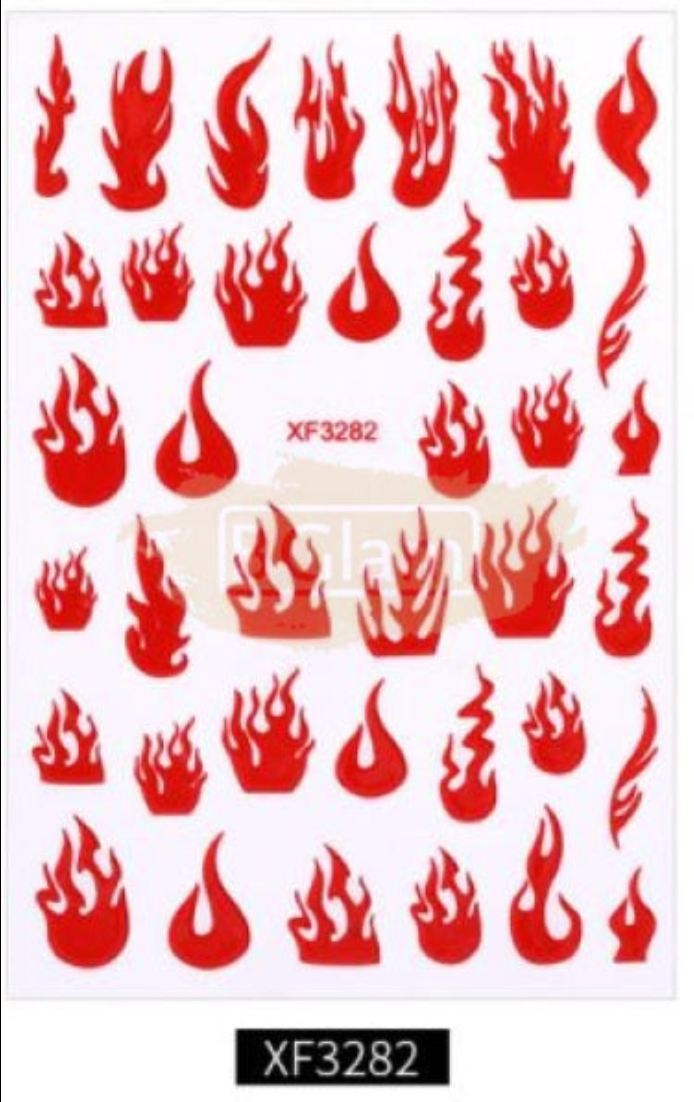 Nail Flame Stickers - XF-3282 Red