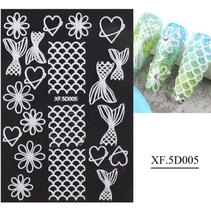 5D Embossed Nail Art Stickers - XF5D005