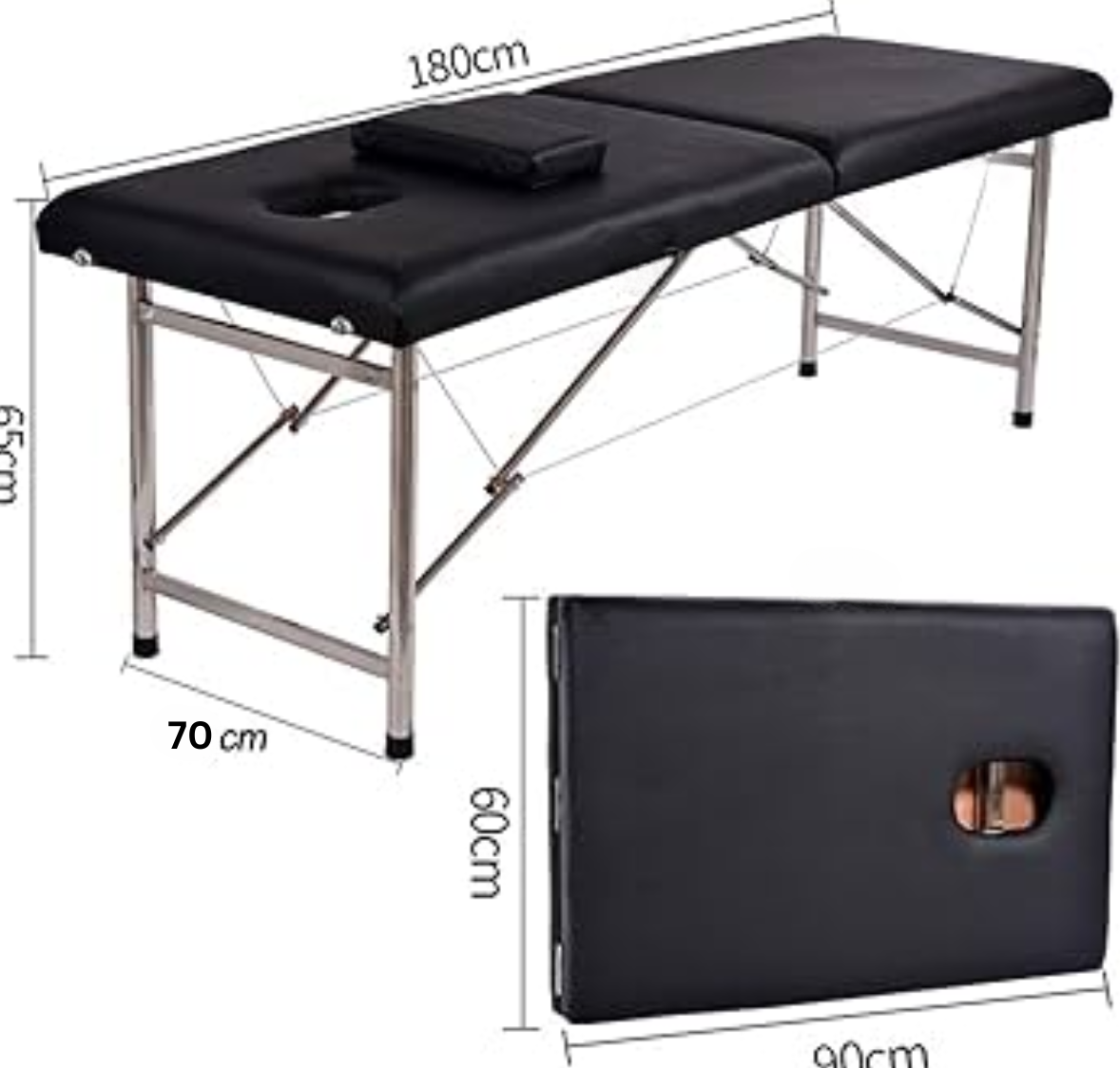 Lit de massage portable 180*70*65cm | Orange | Hauteur non réglable