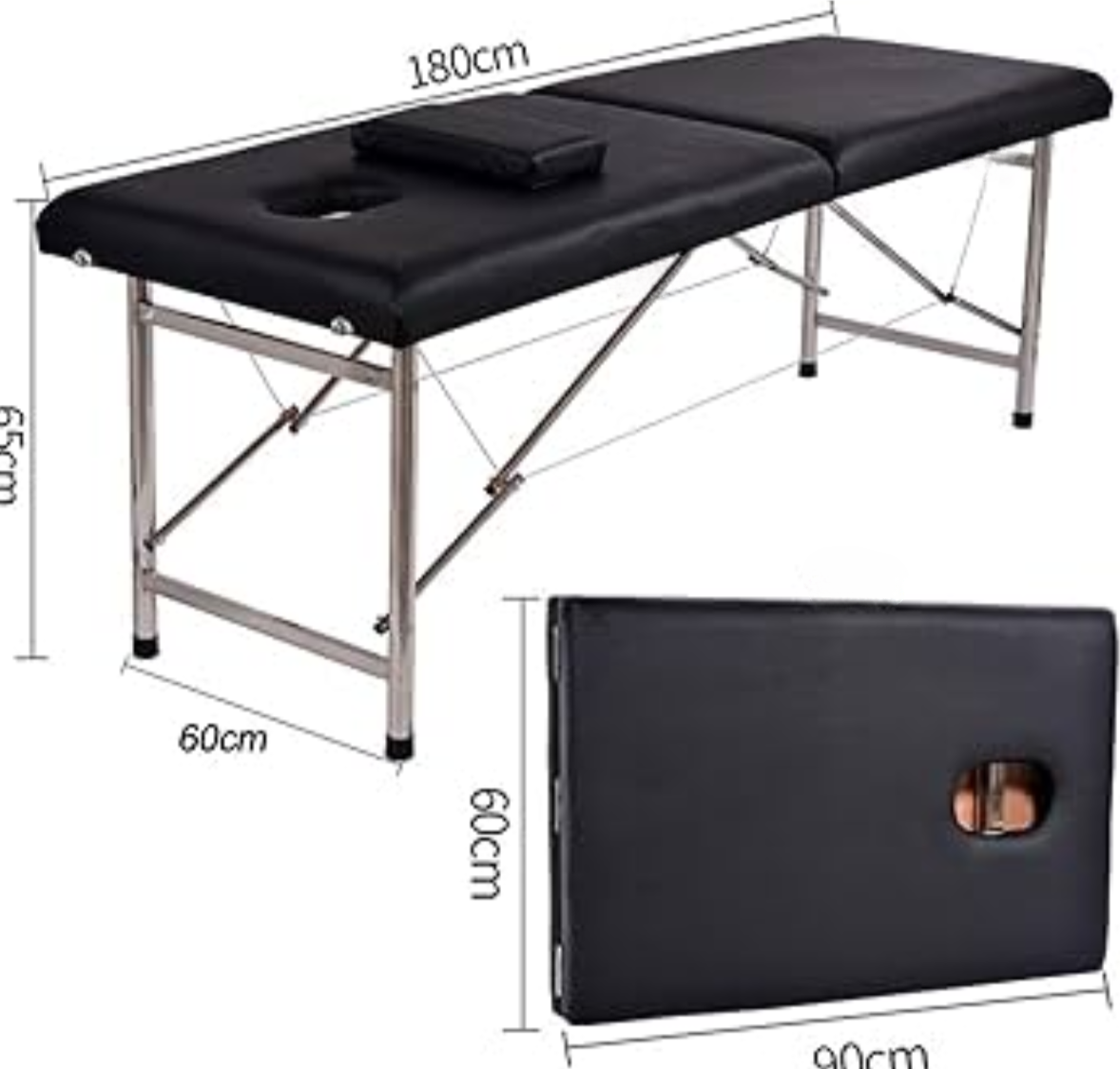 Lit de massage portable 180*60*65cm | Bleu | Hauteur non réglable